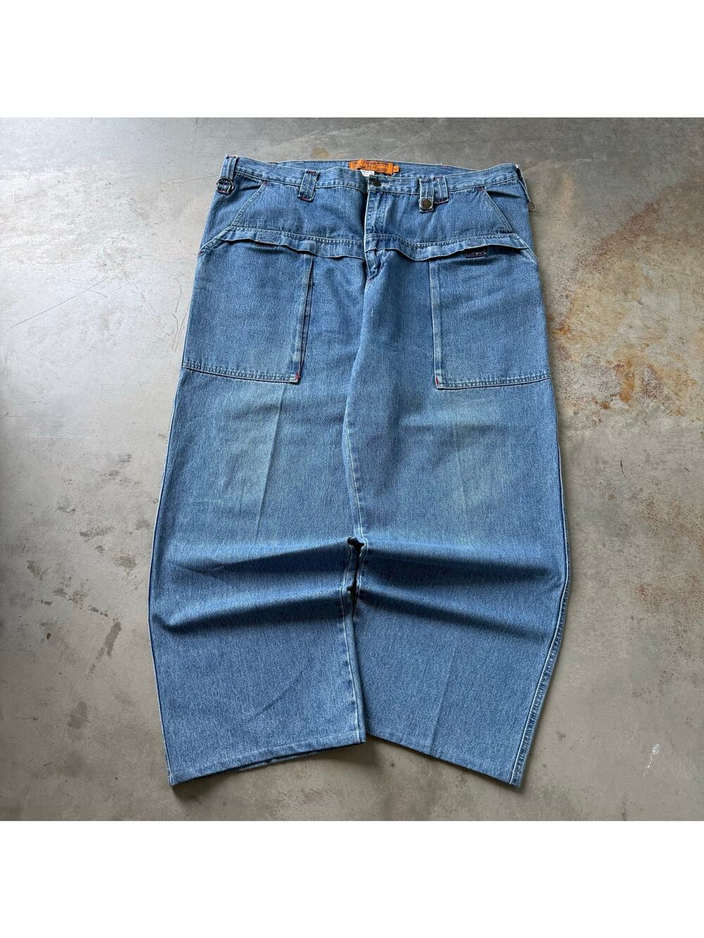 Vintage Y2K Fiend Cargo Pocket Baggy Wide Leg Streetwear Retro Jeans Size 42x28